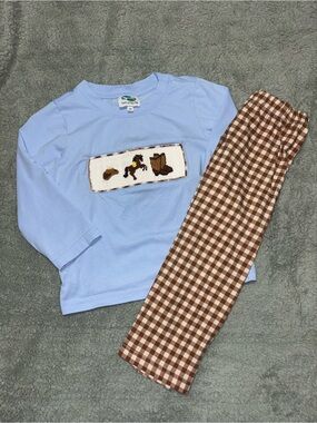 Blue Cowboy Smocked Pants Set
